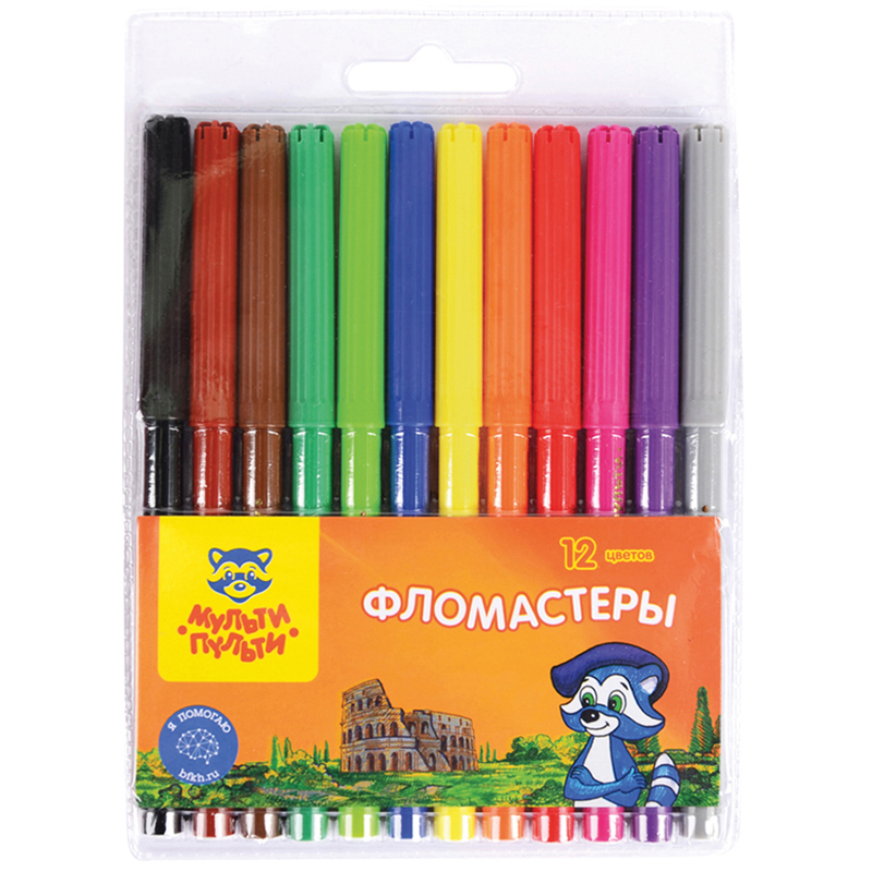 Фломастеры 12цв Мульти-Пульти. Енот в Италии блистер, европодвес  1/12