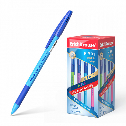 Ручка шариковая синяя ErichKrause 0,7 R-301 Neon корпус ассорти 1/50
