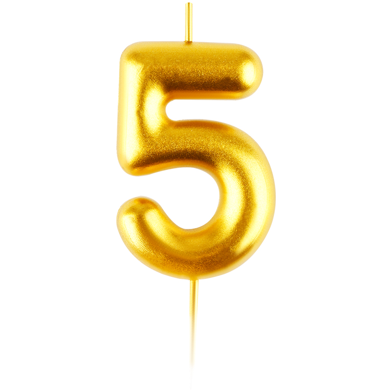 Свеча цифра 5 с держателем MESHU  6см, золотая, блистер