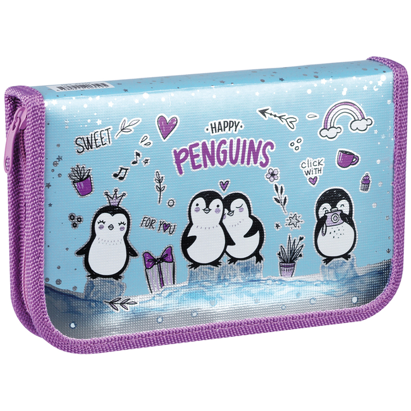 Пенал 1 отделение, 190*115 ArtSpace "Penguins", ламинированный картон, фольга