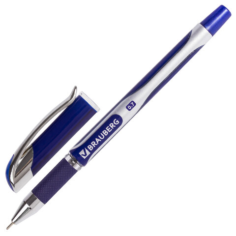Ручка шариковая синяя BRAUBERG Sigma Plus печать, 0,7мм, линия 0,35мм, масляная с грипом 