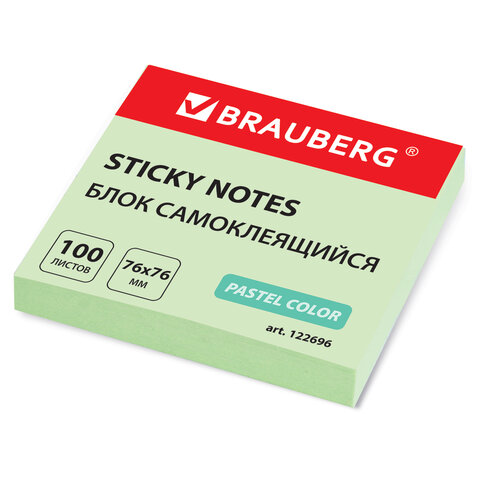 Бумага с липким краем 76*76мм BRAUBERG 100л Зеленая