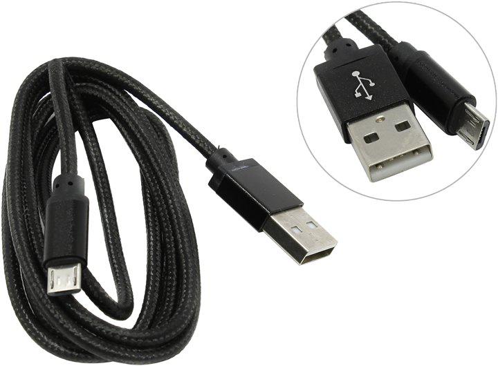 Кабель Smart Buy USB-microUSB 1м хлопок+металл черный