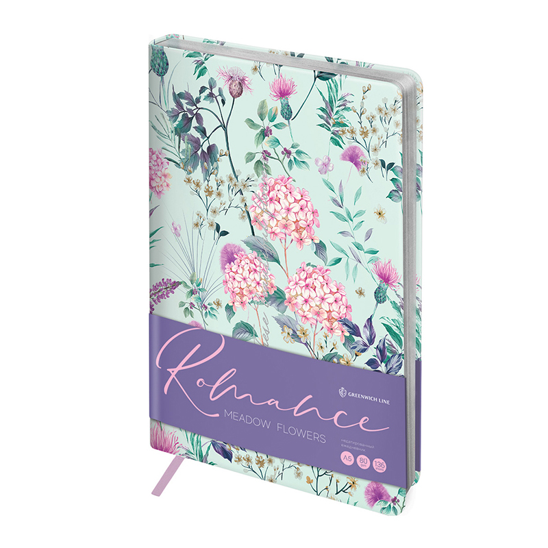 Ежедневник недатир. A5, 136л, кожзам, Greenwich Line "Romance.Meadow flowers", тон.блок, серебр.срез