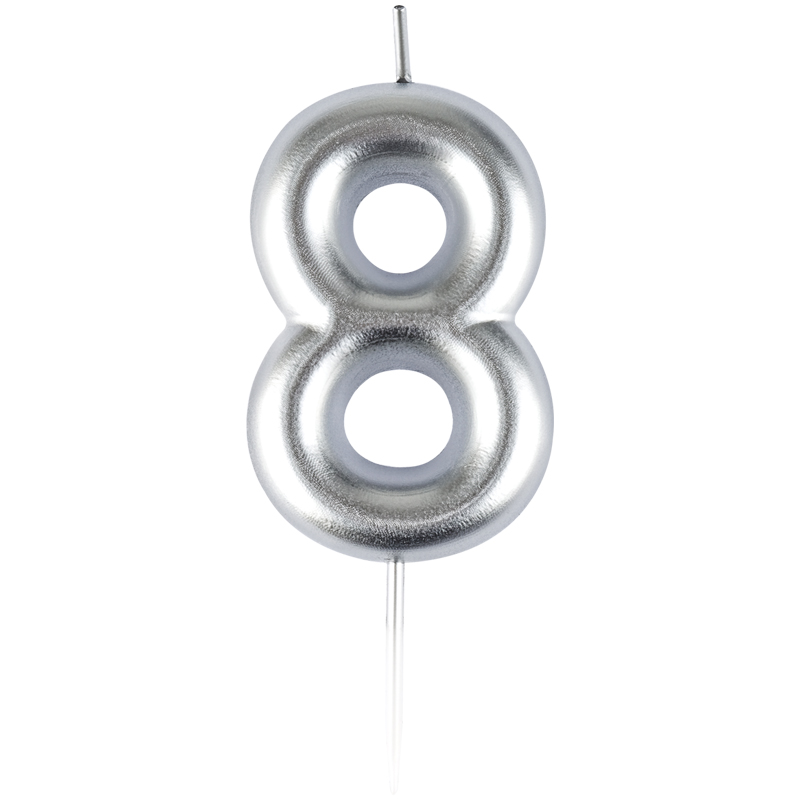 Свеча цифра 8 с держателем MESHU 6см, серебряная, блистер