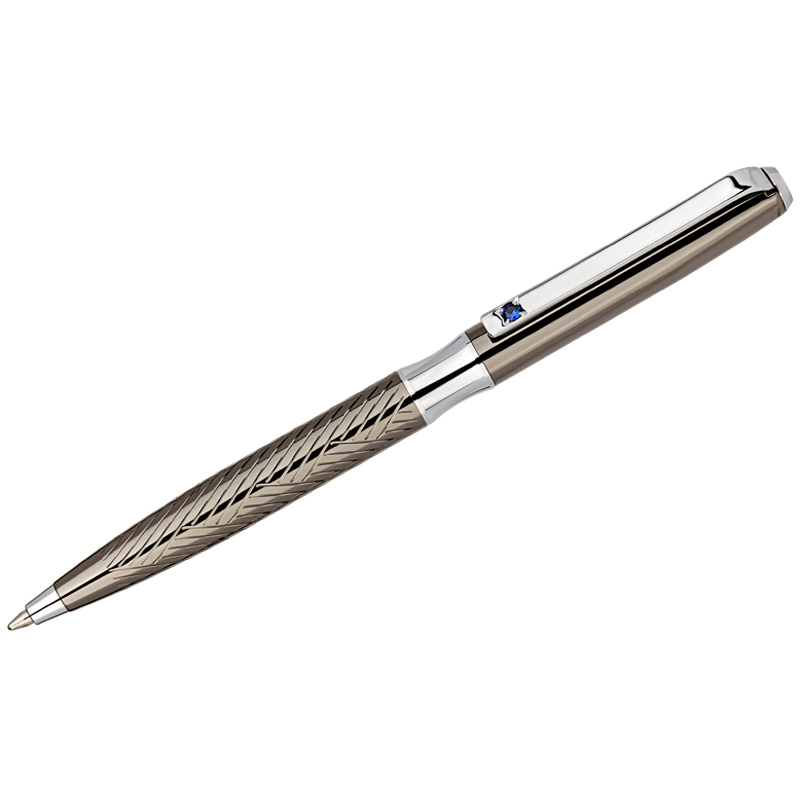Ручка шариковая Delucci "Taglia" синяя, 1,0мм, корпус оружейный металл/серебро, с кристалл, подар.уп