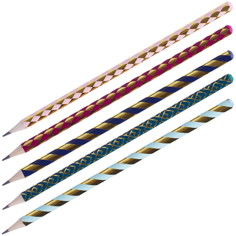 Карандаш ч/г MESHU "GOLD", HB, заточен., c фольгированием, стразы на топе, без ластика, ассорти, туб