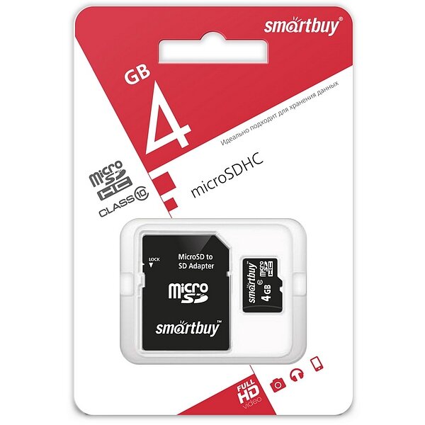 Карта памяти Smart Buy micro SDHC 4Gb Class 10 с