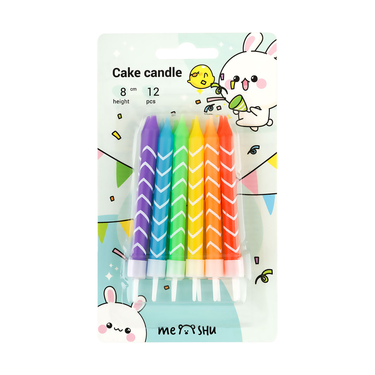 Свечи для торта с держателями MESHU "Bright", ассорти 8см, 12шт