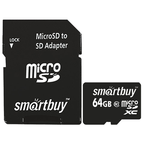 Карта памяти Smart Buy micro SDXC 64Gb Class 10 UHS-1 с адаптером