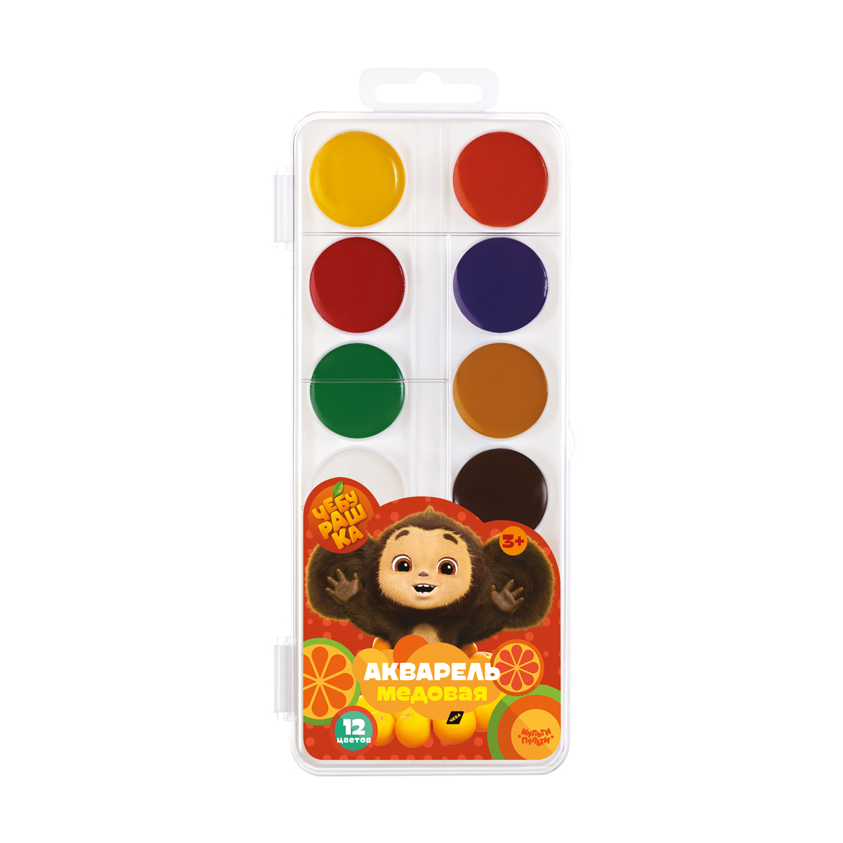 Акварель 12цв Мульти-Пульти "Чебурашка", медовая без кисти, пластик, европодвес