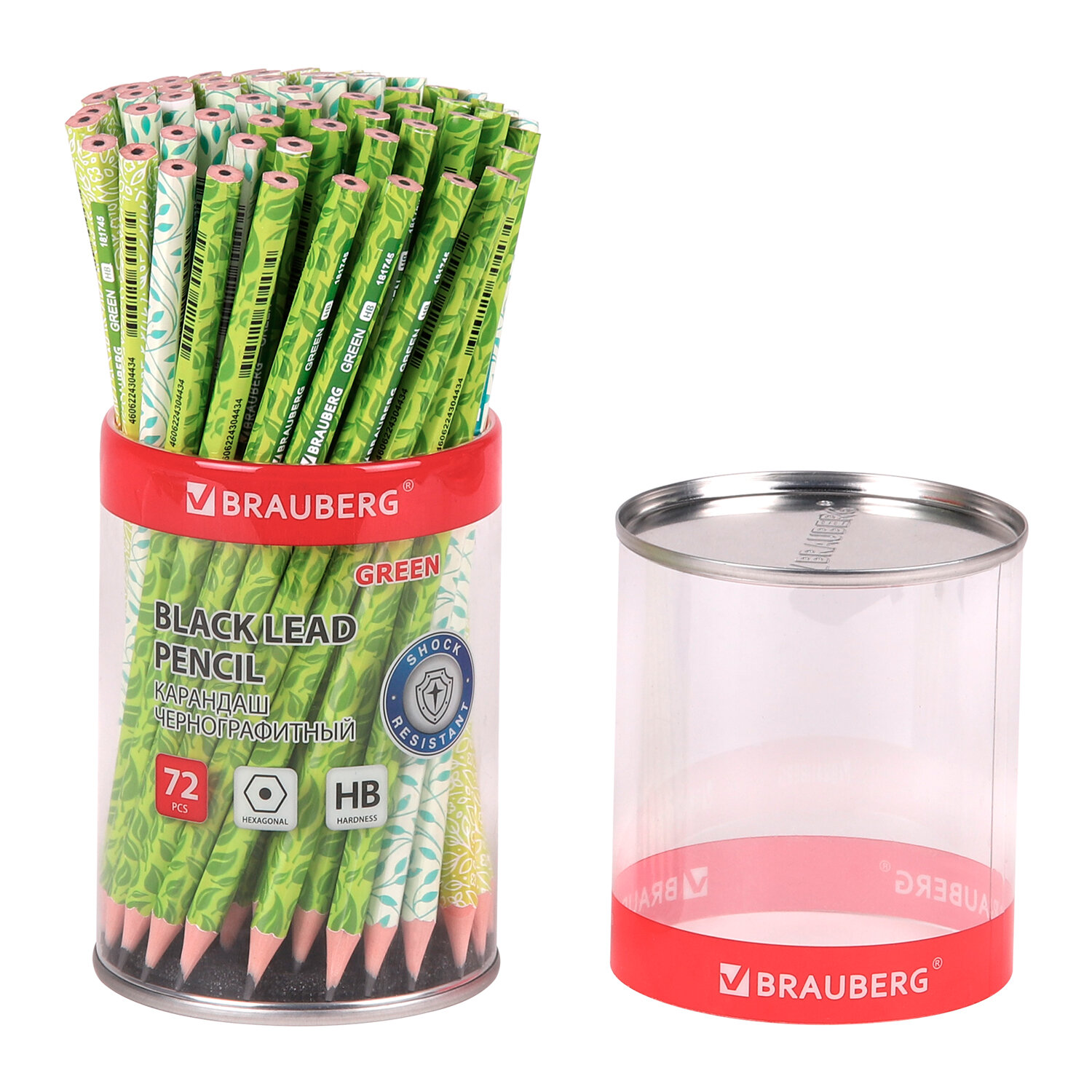 Карандаш чернографитный BRAUBERG "GREEN", 1 шт., HB, пластиковый, корпус ассорти