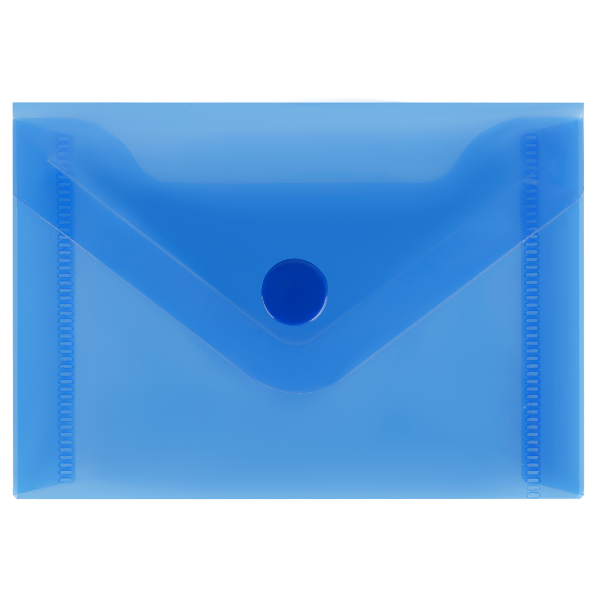 Папка-конверт на кнопке СТАММ А7 (74*105мм) 150мкм, пластик прозрачная, синяя
