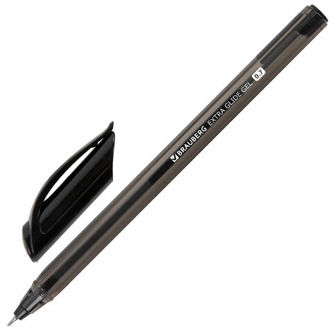 Ручка гелевая черная BRAUBERG "Extra Glide Gel" трехгранная, игольчатый наконечник 0,7 мм, линия 0
