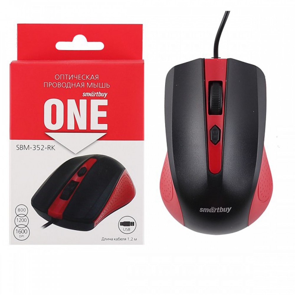 Мышь Smart Buy 352 Red/Black  проводная USB