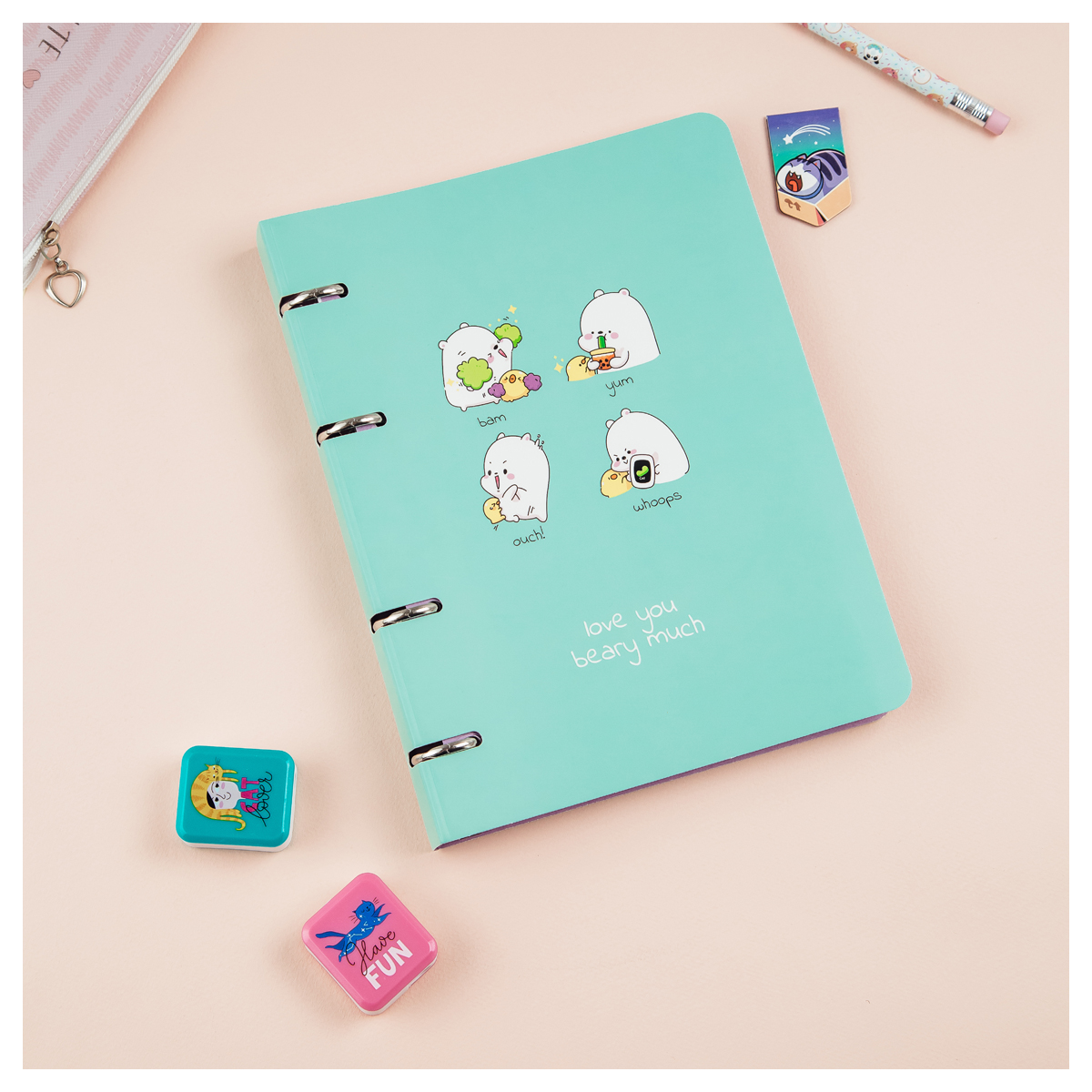 Тетрадь на кольцах А5, 100л., MESHU "My bear", картон, матовая ламинация, выборочный УФ-лак MS_50664