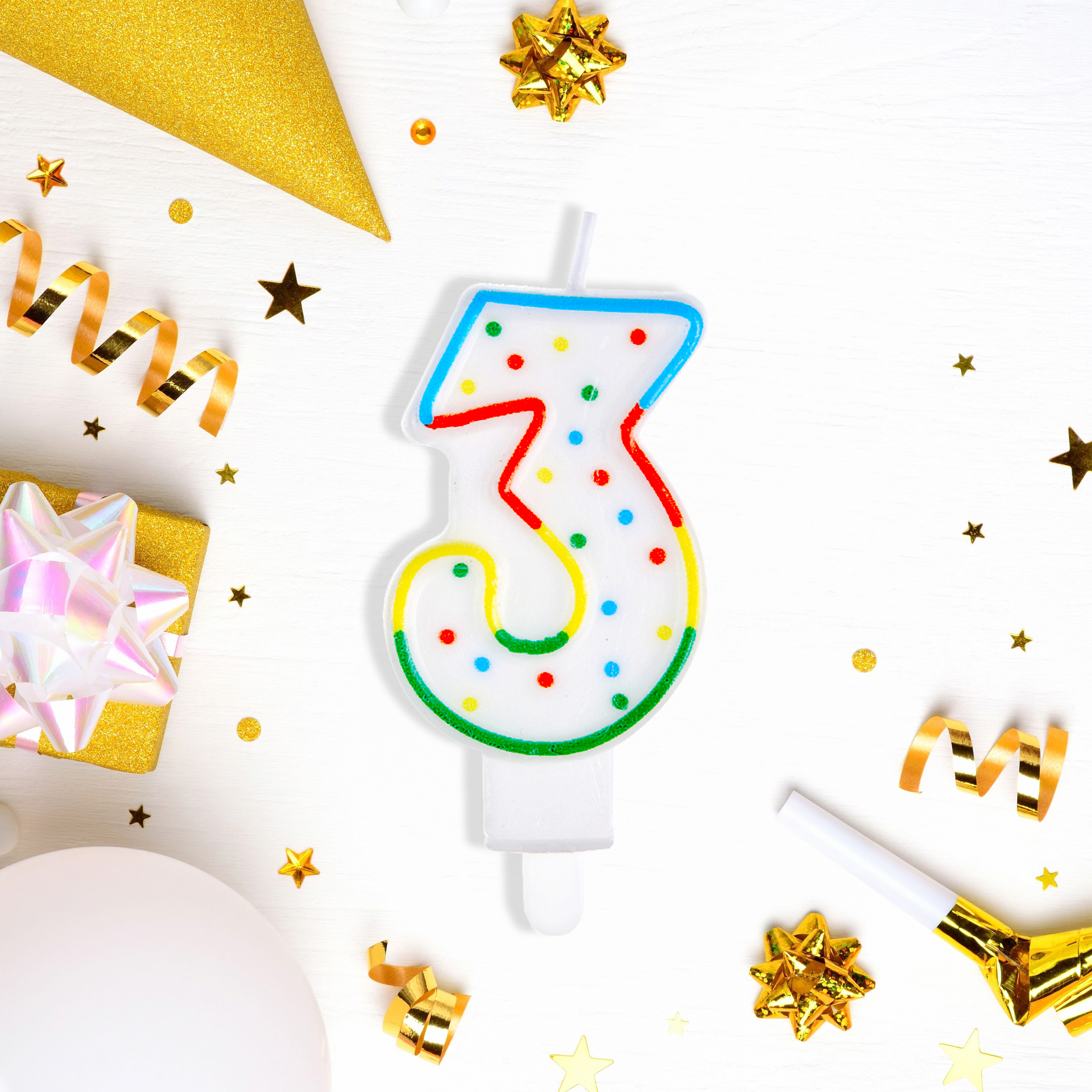 Свеча цифра 3 с держателем MESHU 8,5см, блистер