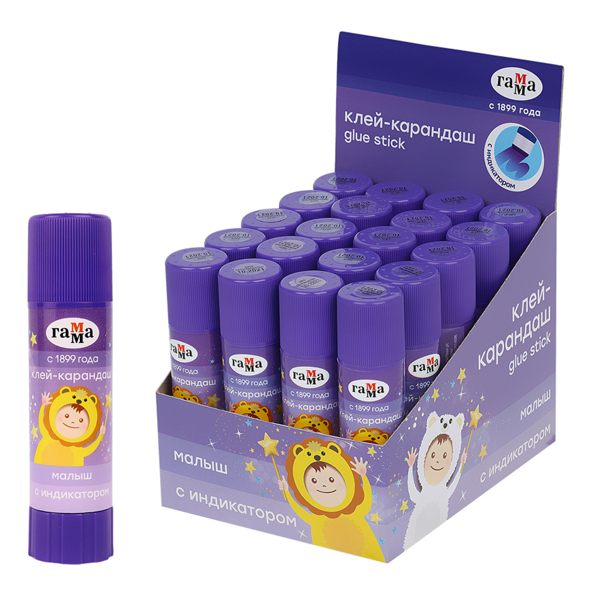 Клей-карандаш 15г Гамма "Малыш", с индикатором, ПВП