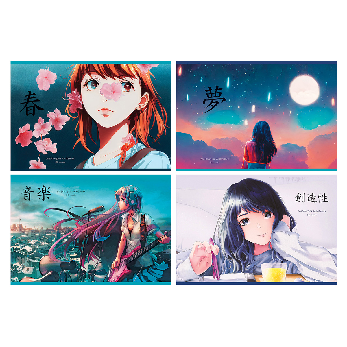 Альбом для рисования 32л А4 скрепка BG "Аниме. За мечтой" эконом