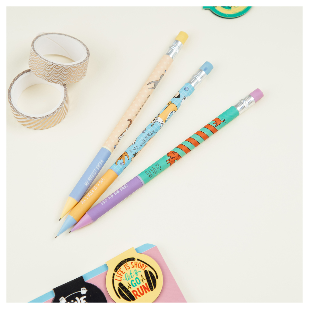 Карандаш механический 0,7мм MESHU "Best friend", печать на корпусе, с ластиком ассорти