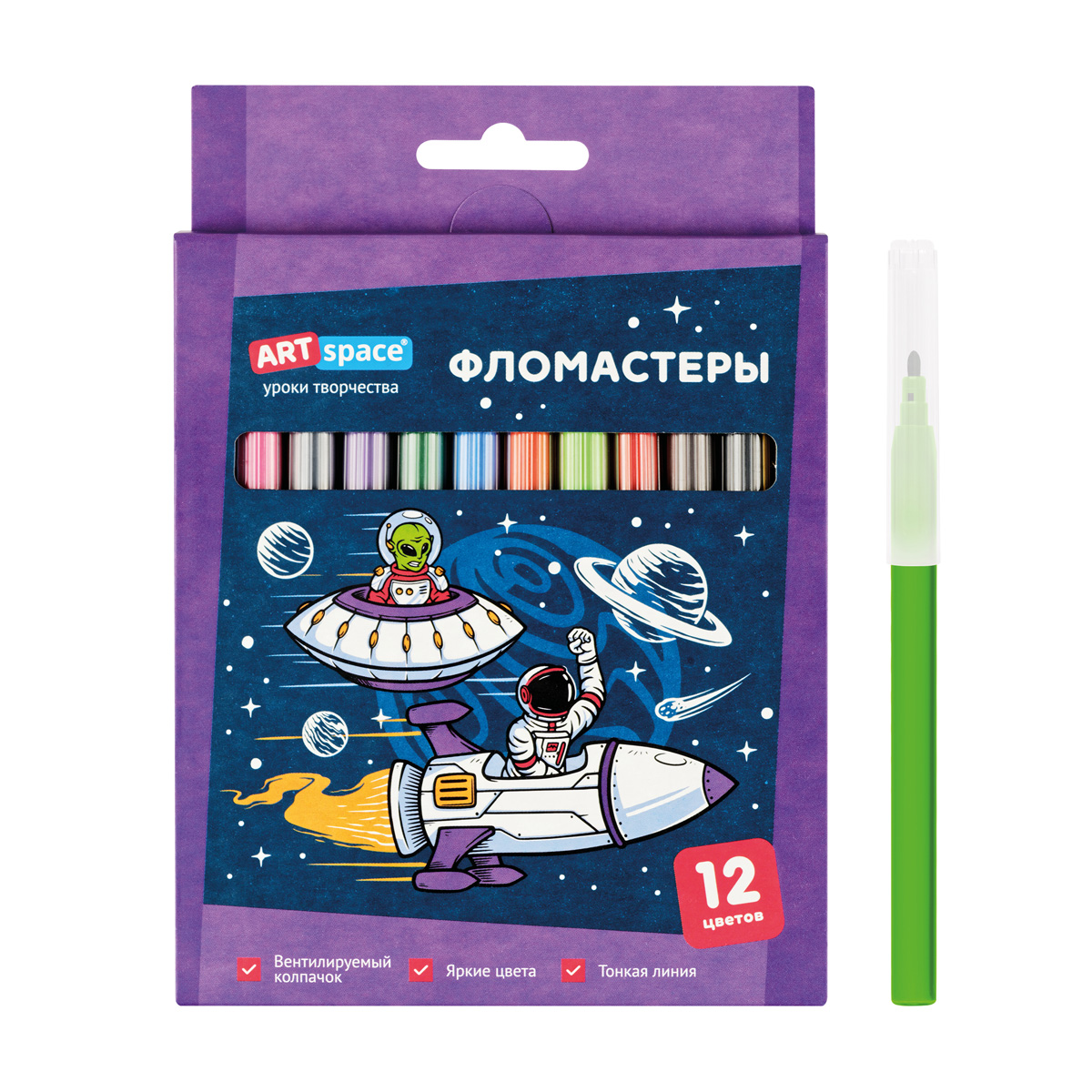 Фломастеры 12цв ArtSpace "Космос" картон, смываемые, европодвес