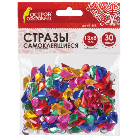 Стразы самоклеящиеся Остров сокровищ. Капля 13*8мм 30г 5цв