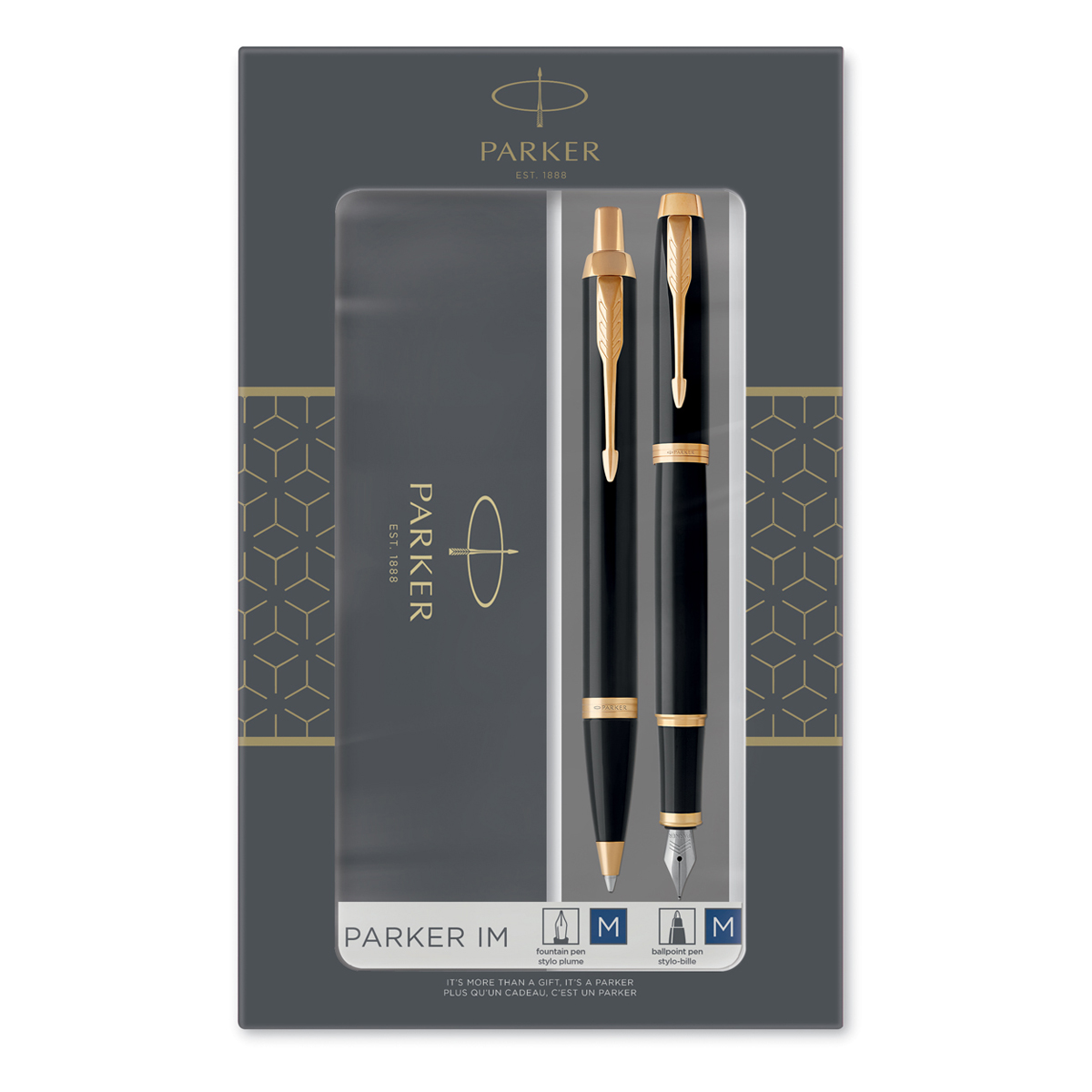 Набор Parker "IM Black GT": ручка шариковая, 1,0мм и ручка перьевая, 1,0мм, подар.уп.
