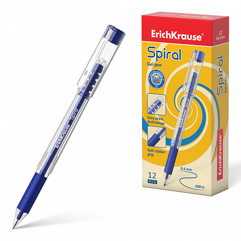 Ручка гелевая синяя ErichKrause Spiral