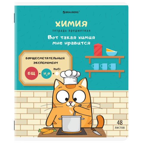 Тетрадь предметная Химя "КОТ-ЭНТУЗИАСТ" 48 л., TWIN-лакклетка, подсказ, BRAUBERG
