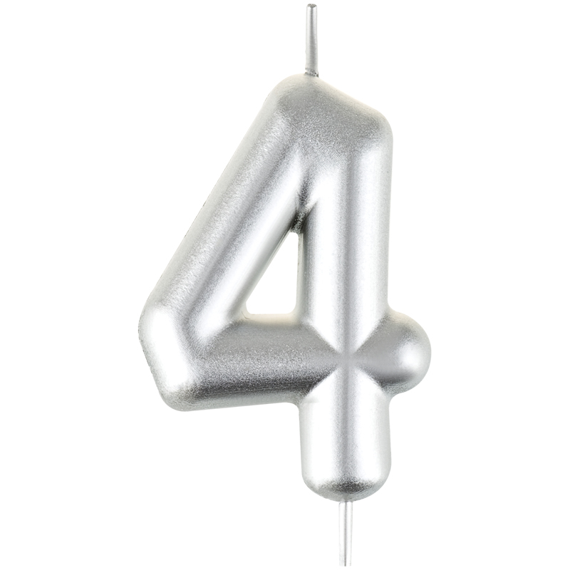 Свеча цифра 4 с держателем MESHU 6см, серебряная, блистер