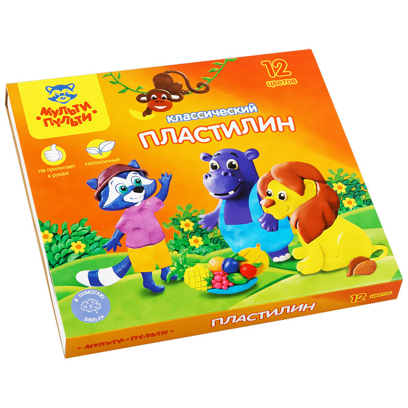 Пластилин 12цв Приключения Енота 240г, со стеком, картон 1/16