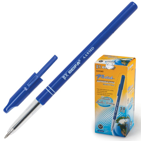 Ручка шариковая синяя BIEFA 0,7мм (линия 0,5) корпус синий AA938D-BL 1/50