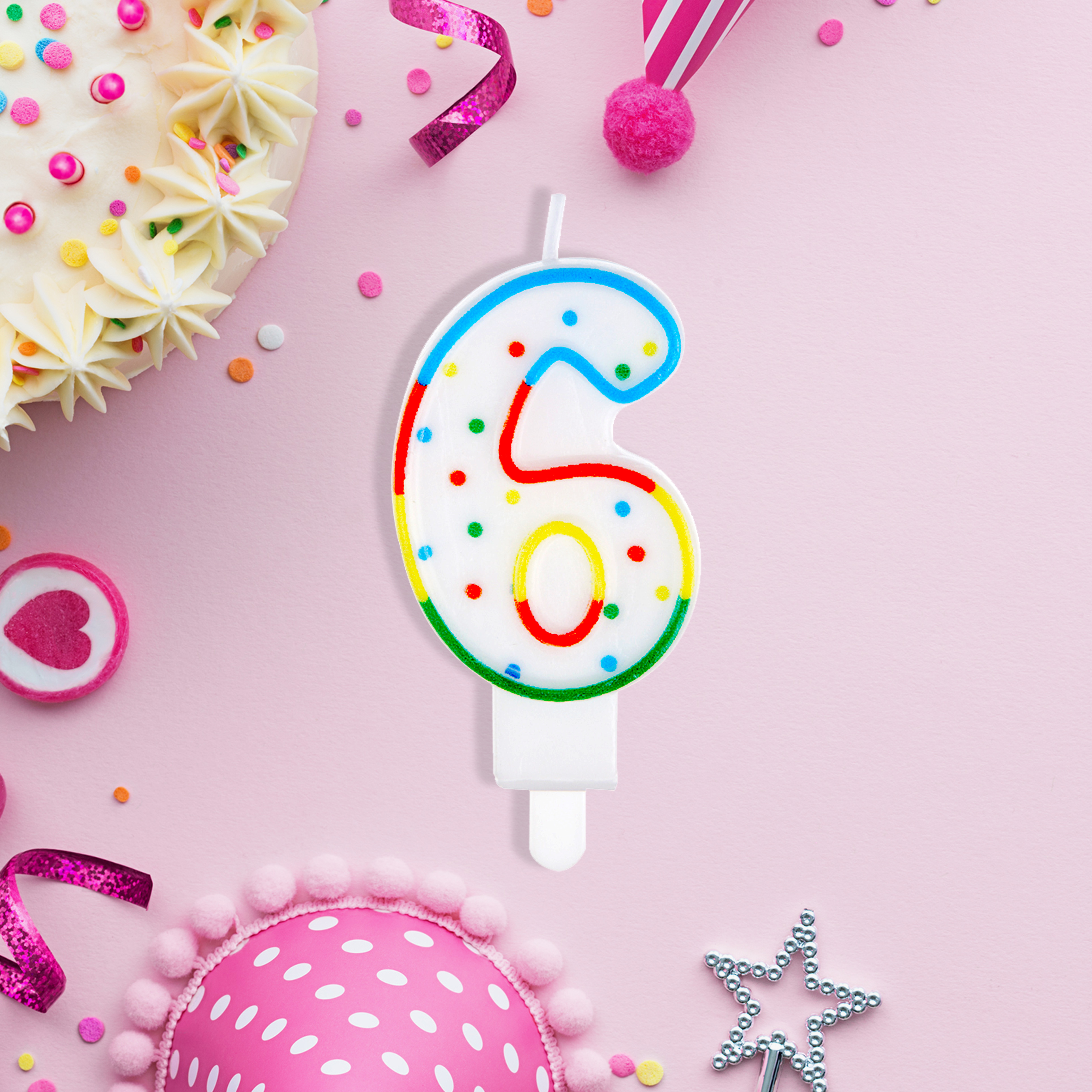 Свеча цифра 6 с держателем MESHU 8,5см, блистер