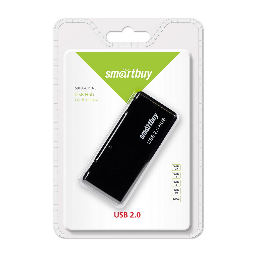 Разветвитель USB - Хаб Smart Buy 4п. черный (6110)