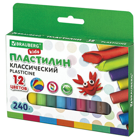 Пластилин 12цв BRAUBERG KIDS 240 г, ВЫСШЕЕ КАЧЕСТВО