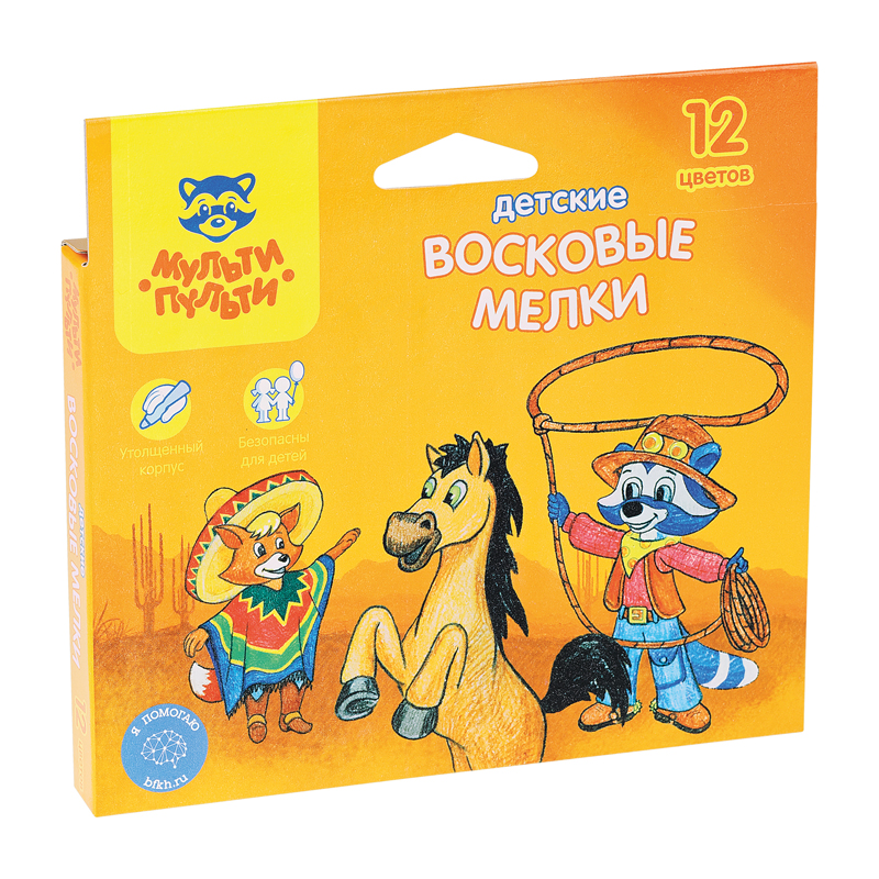 Мелки восковые 12цв Мульти-пульти ЕНОТ В МЕКСИКЕ утолщенные