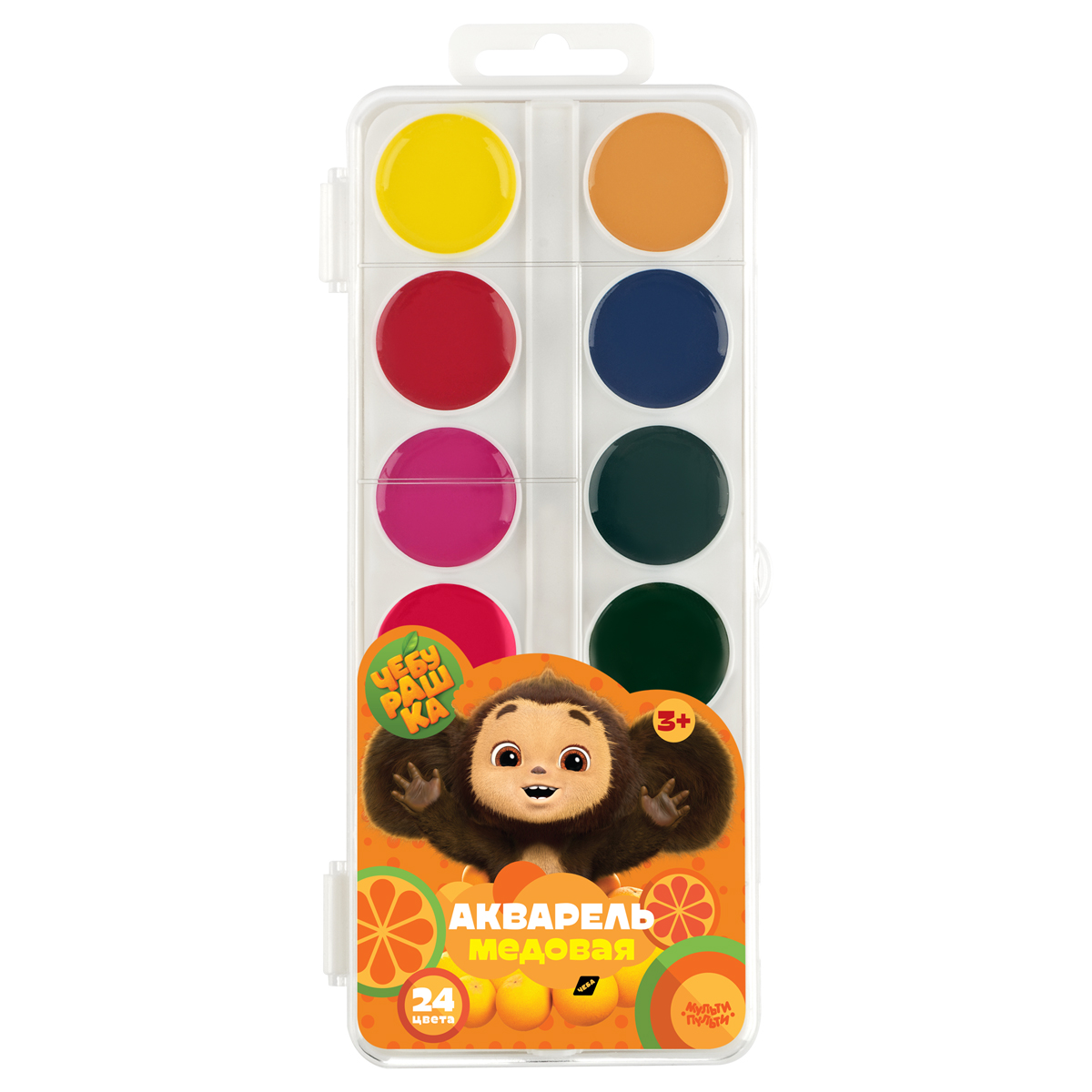 Акварель 24цв Мульти-Пульти "Чебурашка", медовая без кисти, пластик, европодвес
