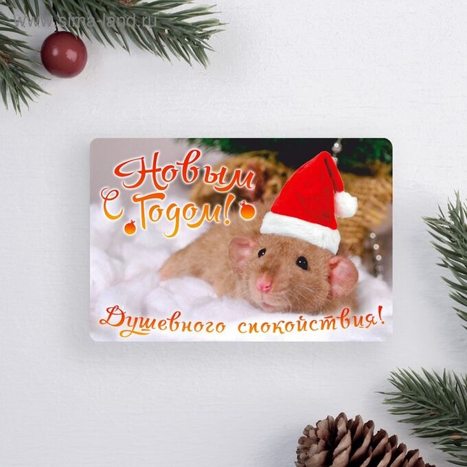 Магнит "С Новым Годом! Душевного спокойствия!" мышка, 9 х 6 см  2955221