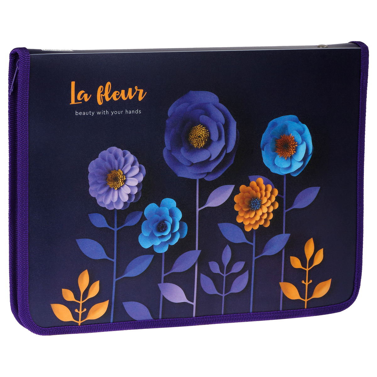 Папка для труда 1 отделение, А4, ArtSpace "La fleur", 325*230*25мм, пластик, молния вокруг, откид. п