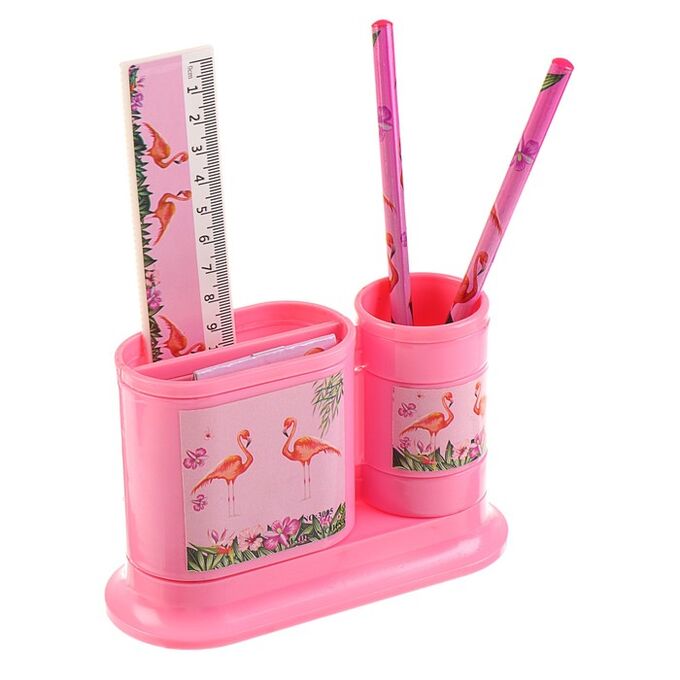 Набор настольный детский Фламинго(подставка+2 карандаша+линейка+точилка+ластик+блок 8лист)   4363576