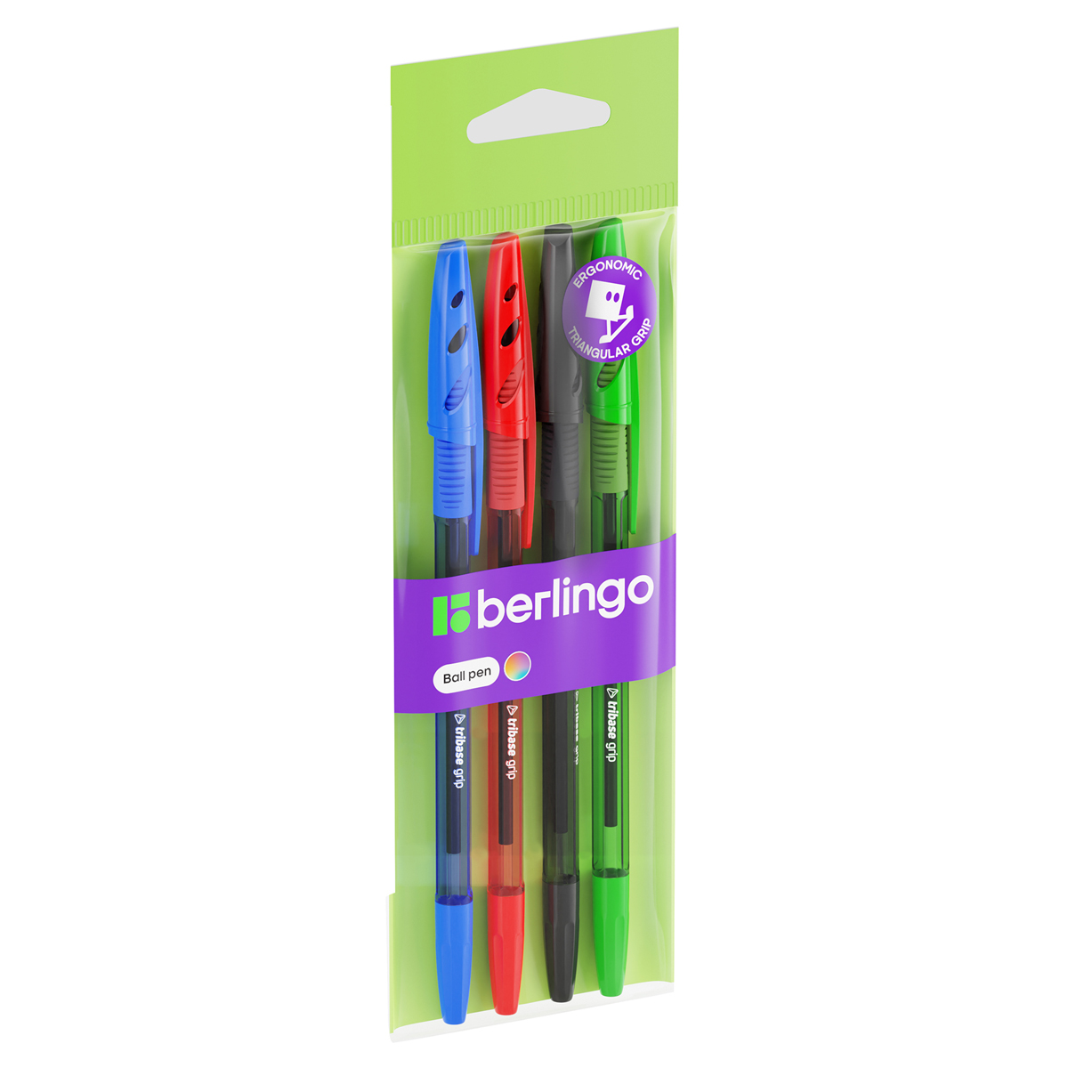 Набор шариковых ручек Berlingo "Tribase grip" 4 шт., 4 цв., 1,0мм, грип