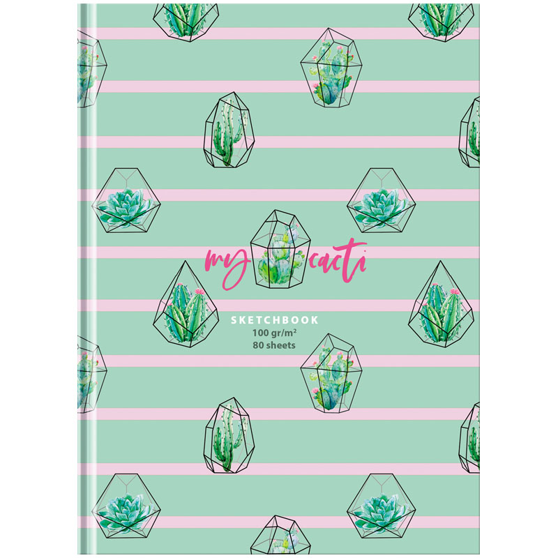 Скетчбук 80л. А5 7БЦ BG "My cacti", матовая ламинация, белый блок