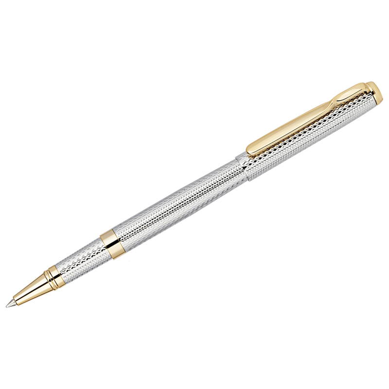 Ручка-роллер Delucci "Celeste", синяя, 0,6мм, цвет корпуса - серебро/золото, подар.уп.