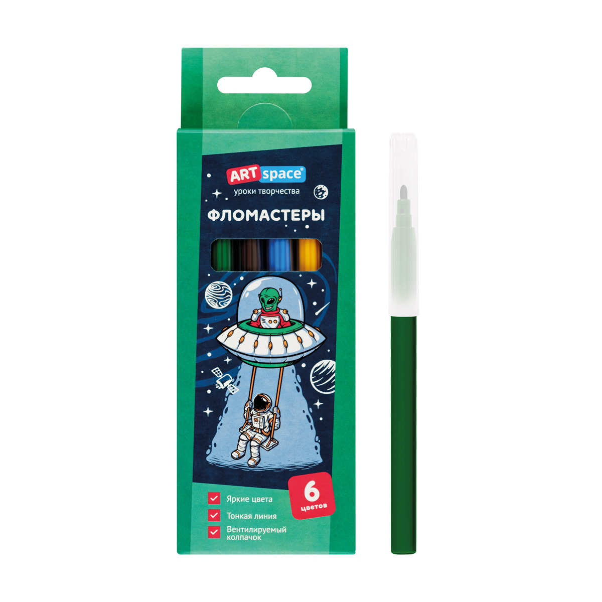 Фломастеры 6цв ArtSpace "Космос" картон, смываемые, европодвес