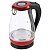 Чайник ENERGY  E-204 (1,7л, диск) стекло, пластик красный,Мощность:2200ВТ